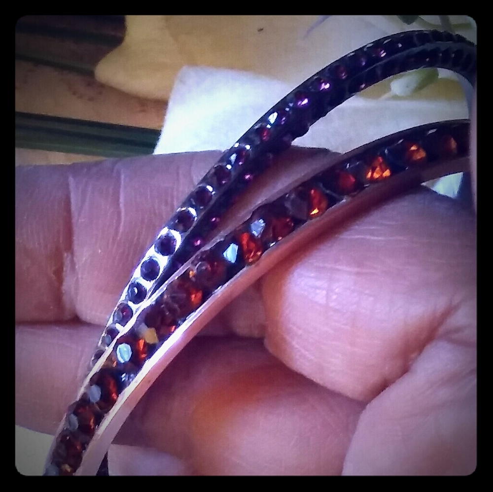 Vintage Deep "Ruby" Crystals Bangle Bracelets - image 2